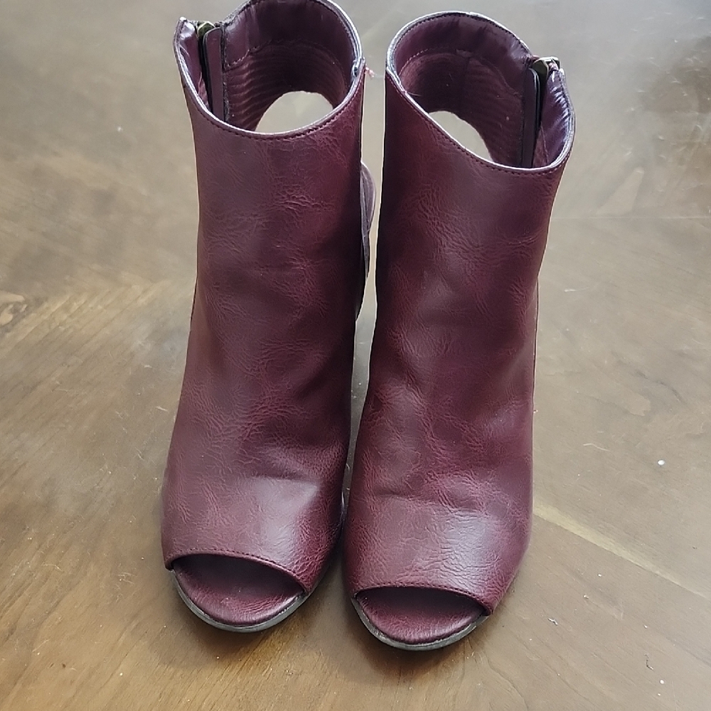 Breckelles Burgundy Peep-Toe Ankle Boots